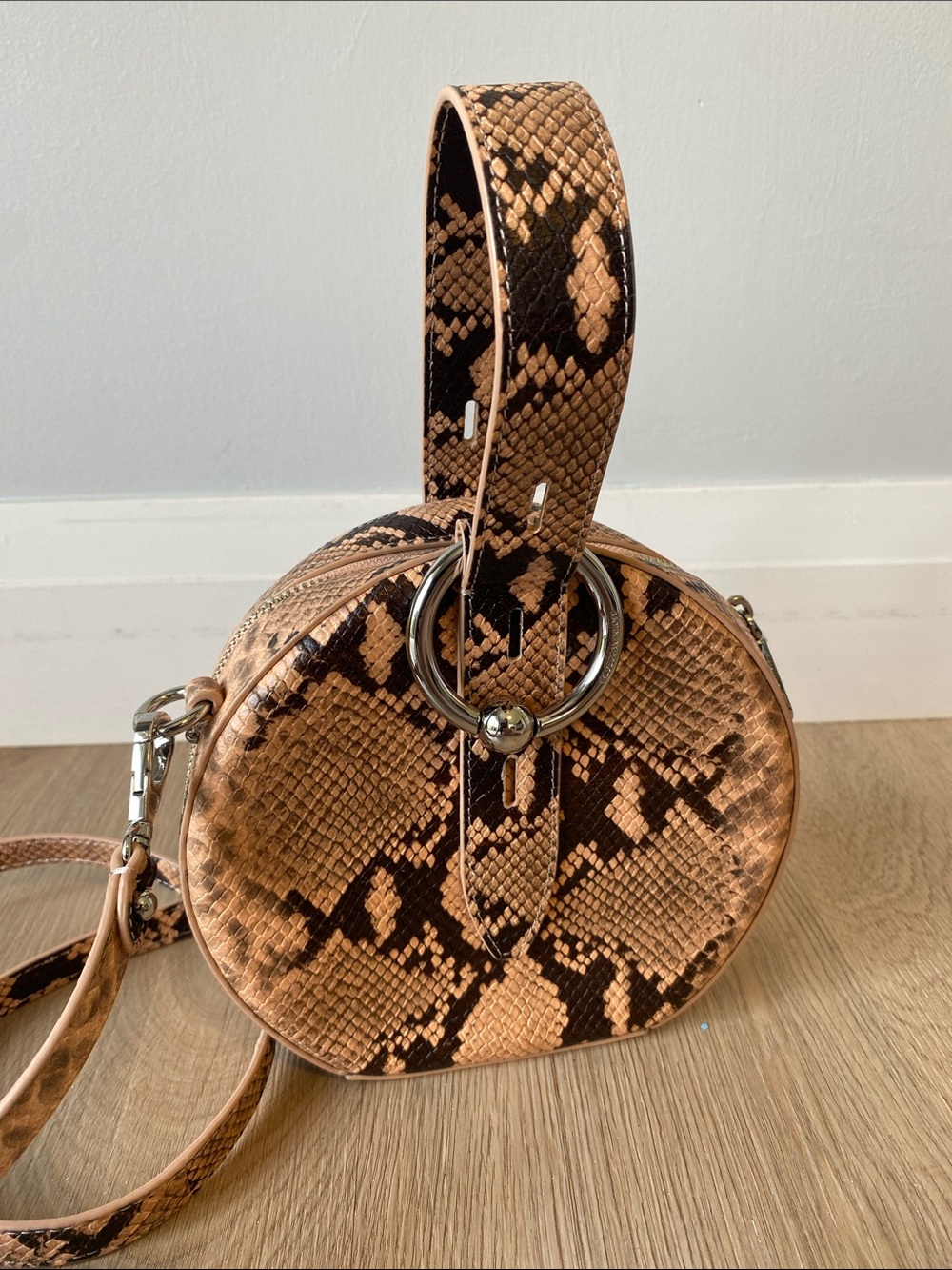 Rebecca Minkoff Kate Circle Bag Rosewood Snakeskin Leather Crossbody NWT